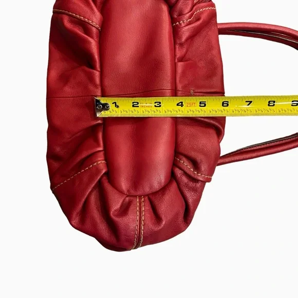 Tignanello Red Leather Hobo Bag With Striped Satin Interior Shoulder Purse - Picture 14 of 16